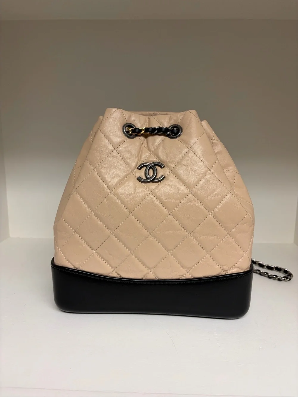 CHANEL Gabrielle Beige and Black Quilted Backpack